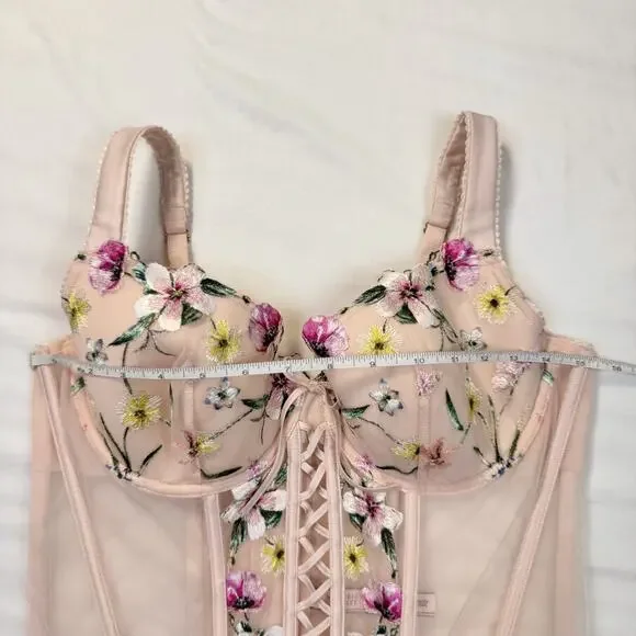 Victoria’s Secret Floral Embroidered Corset Bustier XL Coquette Festival Bridal - Picture 6 of 14